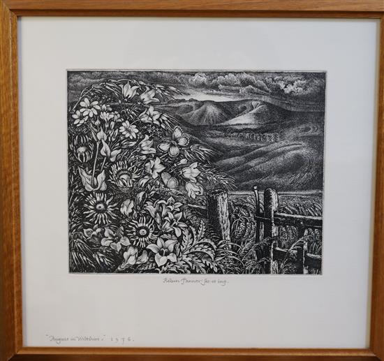 Robin Tanner (1904-1988) August in Wiltshire, 1976 overall 15 x 16in.